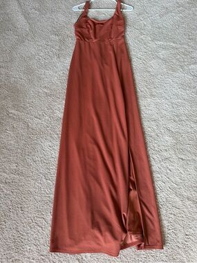 Terracotta, Orange Rust Maxi Slip Dress with Side Slit